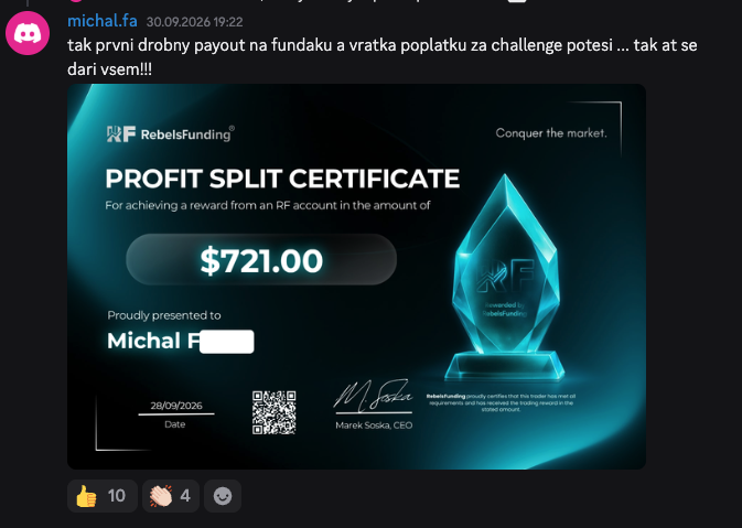 Michalov payout 721 USD z RebelsFunding